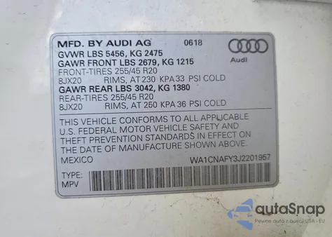 2018 Audi Q5 Prestige из США, поврежденный, VIN WA1CNAFY3J2201957